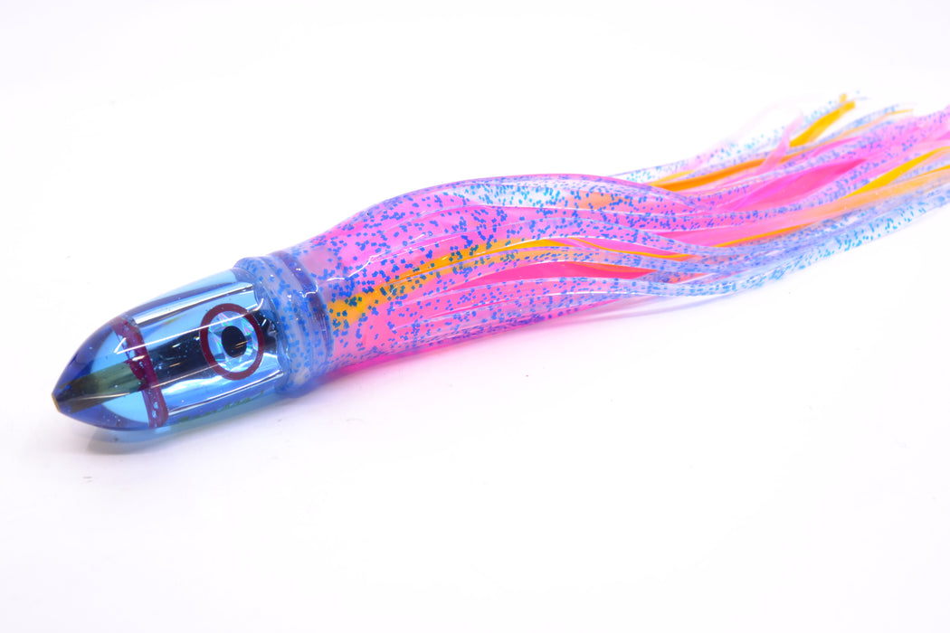 Bomboy Lures Ice Blue Chrome Baby Bomb 9" 5oz Skirted Blue Glitter/Pink-Yellow Stripe