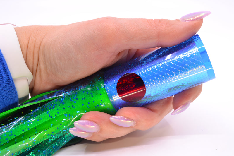 TANTRUM Lures Blue Rainbow Scale Medium AMN 9" 4.3oz Skirted Black Dots-Blue Dots