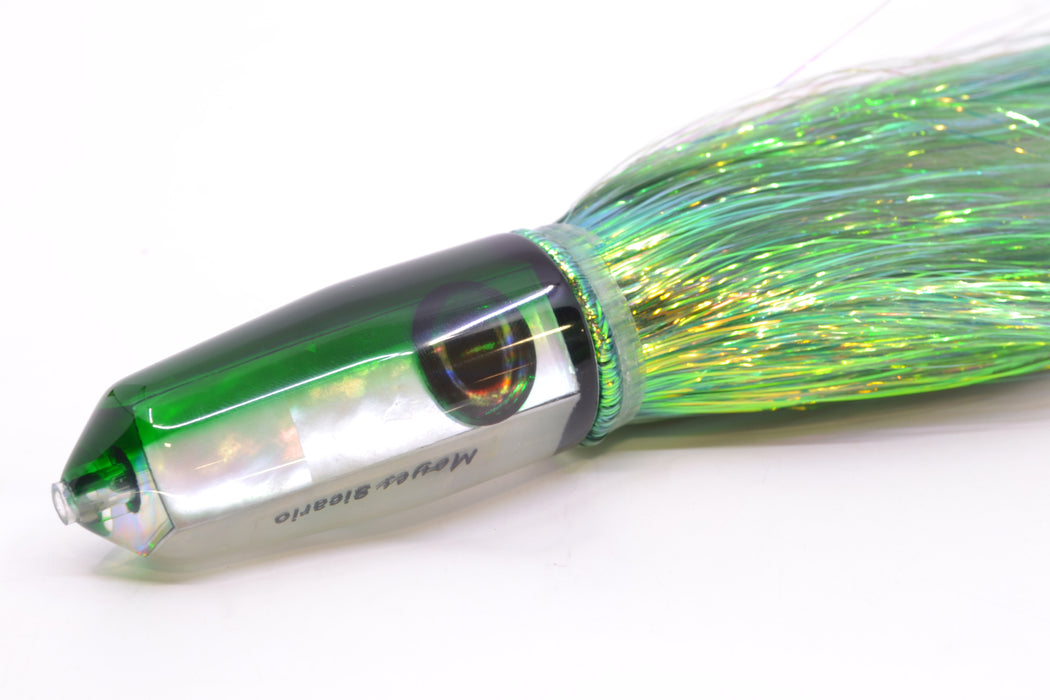 Moyes Lures White MOP Green Back Sicario Bullet 8" 4.8oz Flashabou Green/White GZE