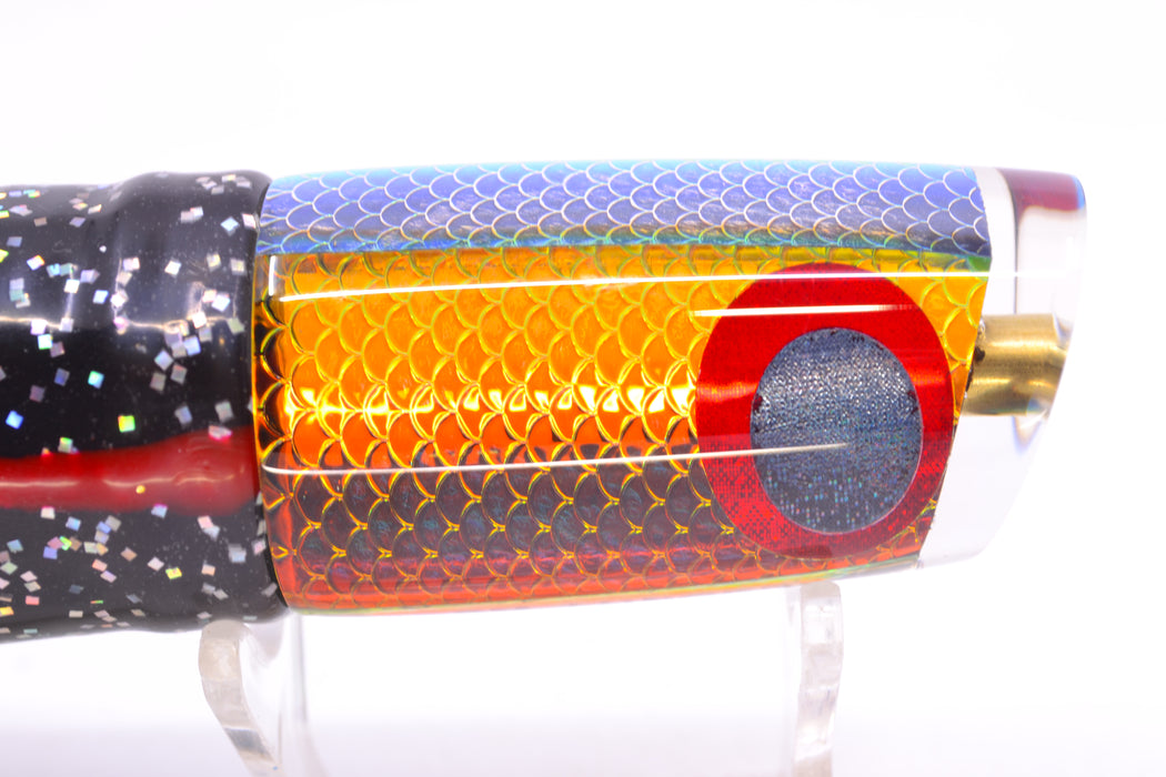 Koya Lures Rainbow Scale Black-Red Eyes JP Small Lunger 10" 6oz Skirted Black/Rainbow