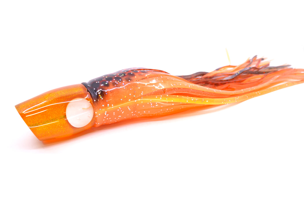 Joe Yee Lures by KEGZ Amber Pearl Real Shell Eyes Apollo 12" 7.4oz Skirted Orange-Black Dots