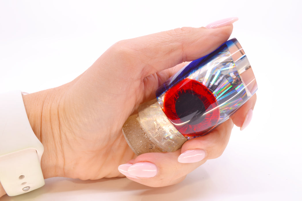 Joe Yee Silver Rainbow Starburst Blue Back Black-Red Eyes Apollo 12" 2.8oz