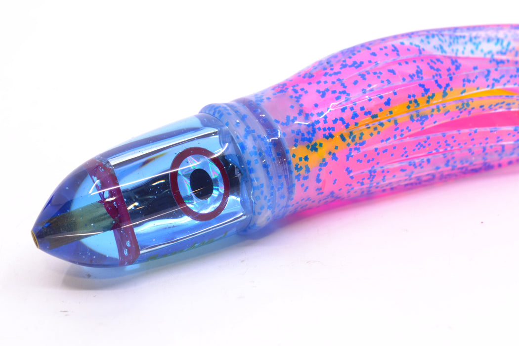 Bomboy Lures Ice Blue Chrome Baby Bomb 9" 5oz Skirted Blue Glitter/Pink-Yellow Stripe