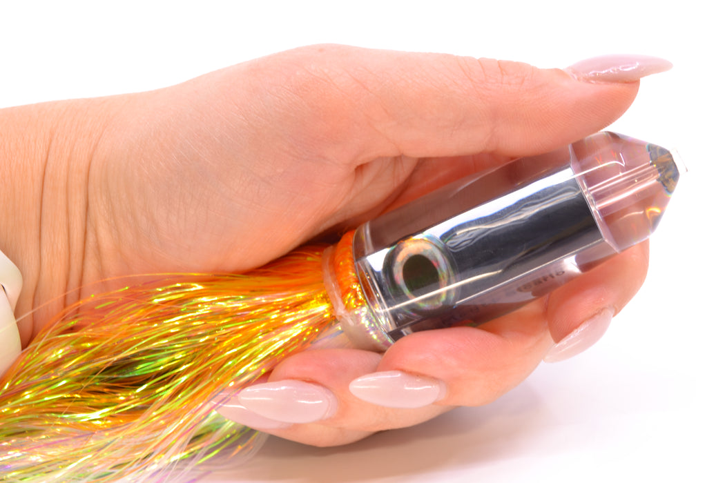 Moyes Lures Clear Mirrored Sicario Bullet 8" 4.8oz Flashabou Orange-White/Black GZE