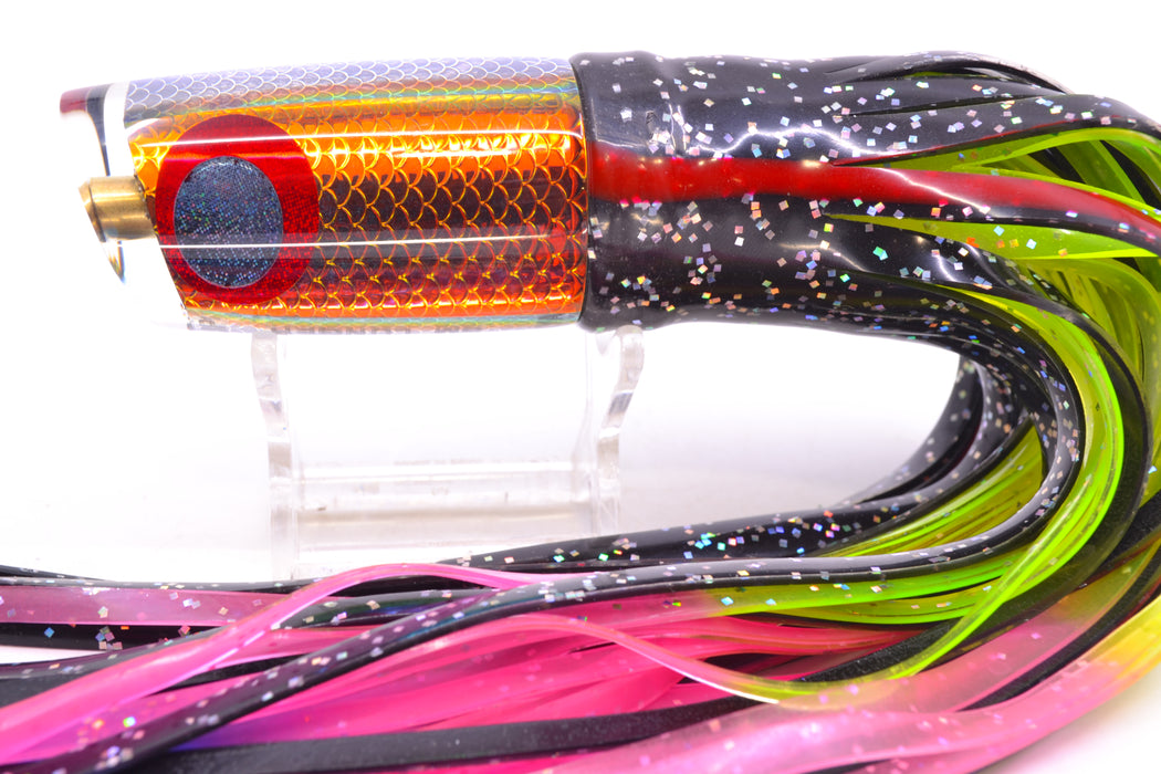 Koya Lures Rainbow Scale Black-Red Eyes JP Small Lunger 10" 6oz Skirted Black/Rainbow