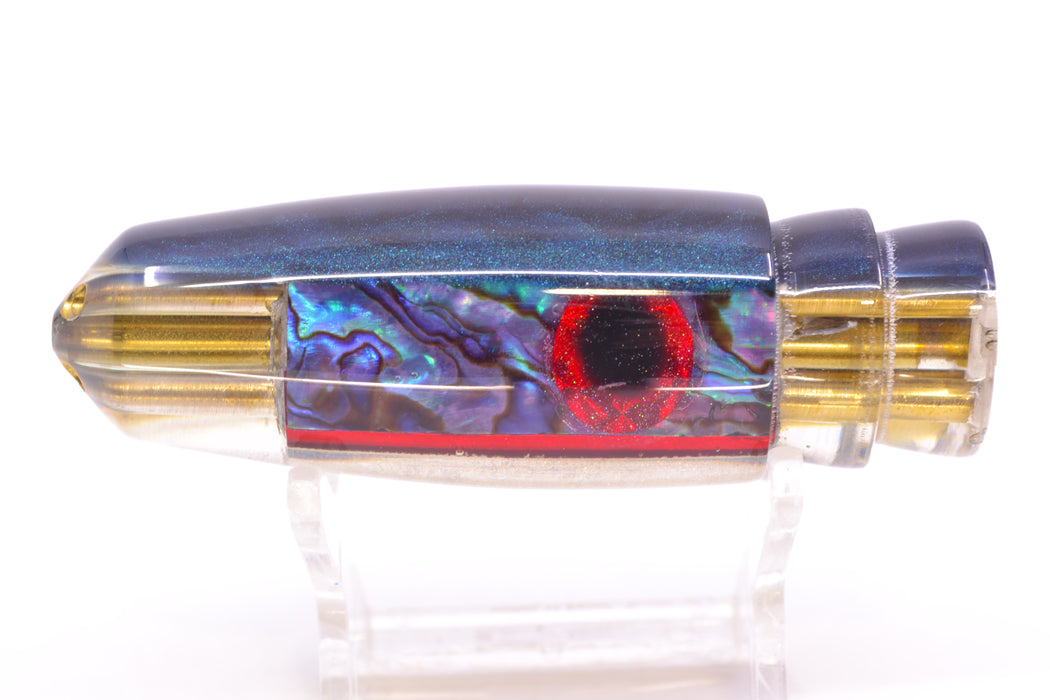 Big Reidee Blue-Green Paua Shell Blue Back Black-Red Eyes 4-Hole Bullet 9" 4.7oz
