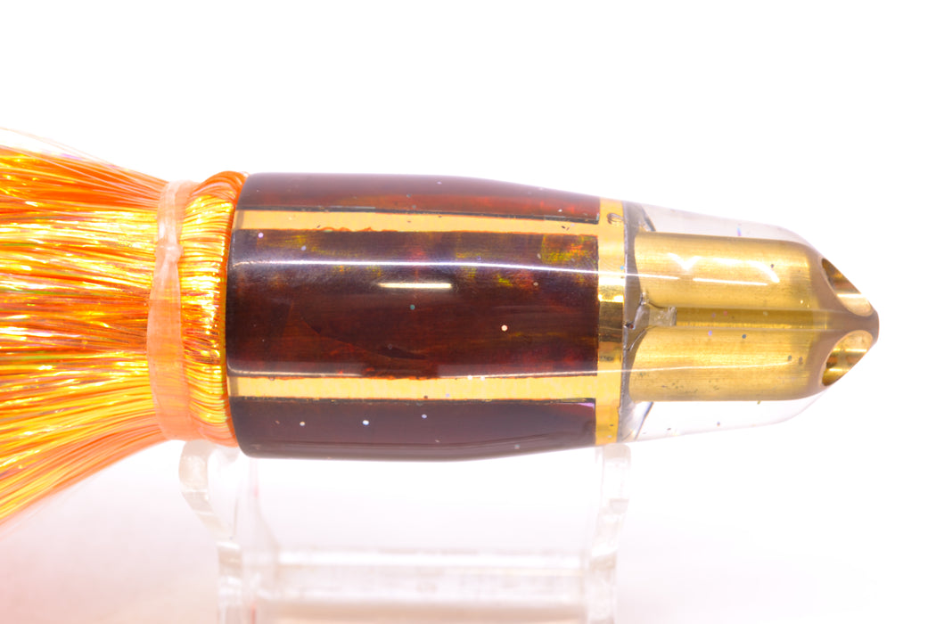 Tanigawa Lures Root Beer MOP 2-Hole Bullet 9"+ 8.5oz Flashabou Orange-White/Pink