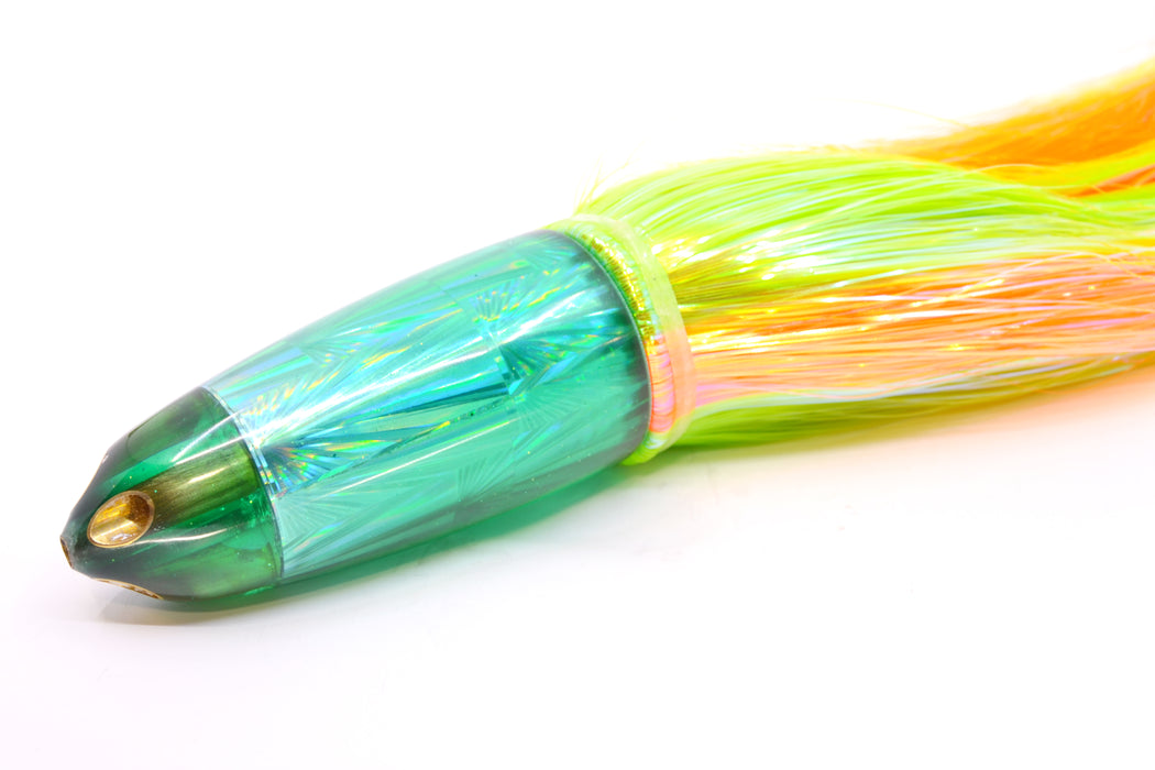 Ali'i Kai Lures Green Rainbow Starburst Dreamliner Jet 12" 14.5oz Strobez Green-Orange Stripes