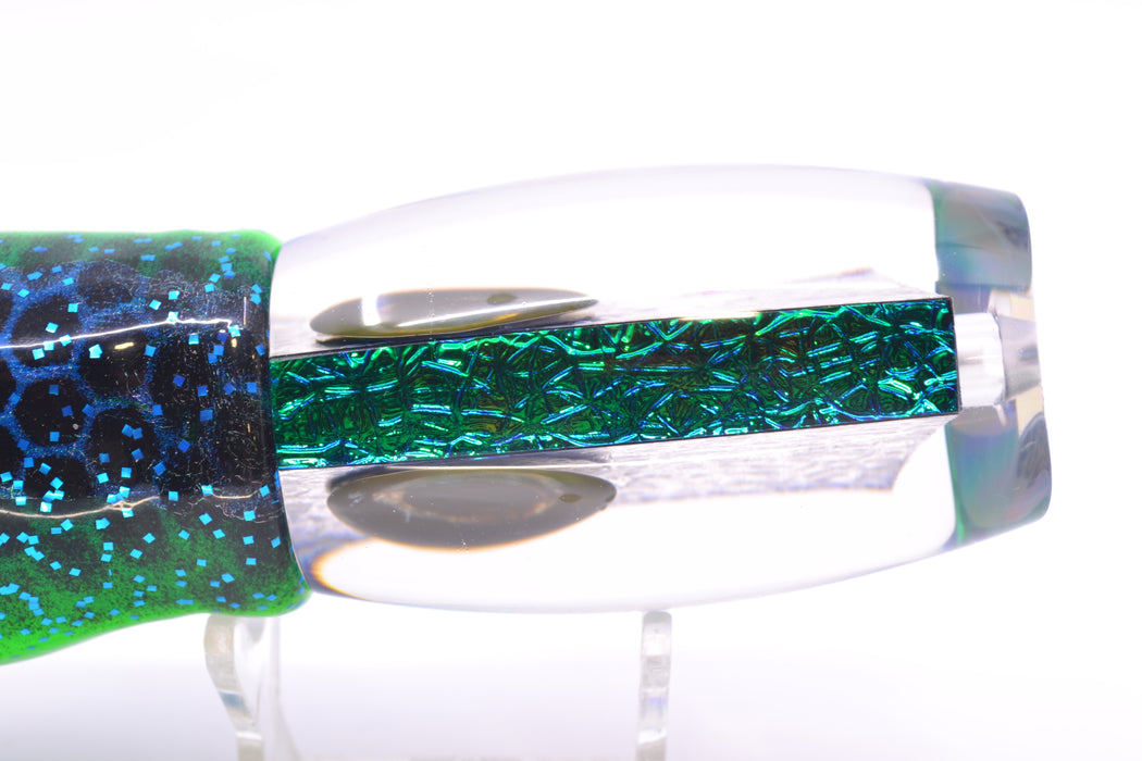 Moyes Lures Blue-Green Oil Slick Taxi Eyes Large Argus 14" 10oz Skirted Black Dots-Blue Dots