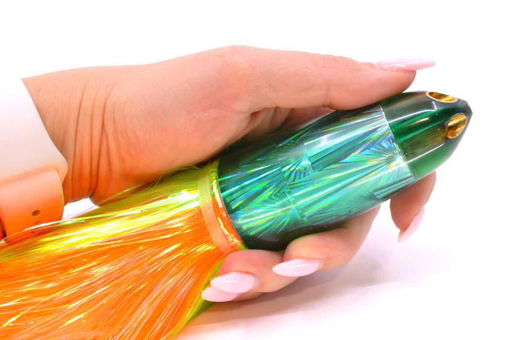 Ali'i Kai Lures Green Rainbow Starburst Dreamliner Jet 12" 14.5oz Strobez Green-Orange Stripes