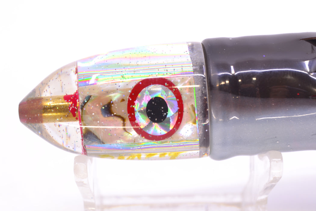 Bomboy Lures White Abalone Baby Bomb 9" 5oz Skirted Root Beer-Silver Petrolero