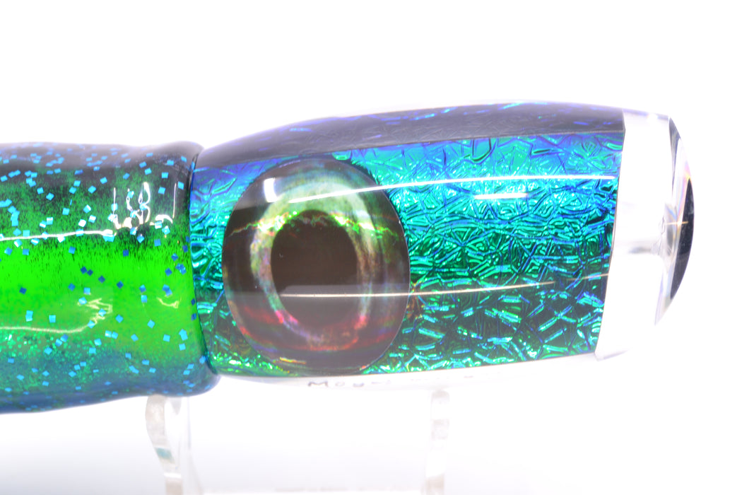Moyes Lures Blue-Green Oil Slick Taxi Eyes Large Argus 14" 10oz Skirted Black Dots-Blue Dots