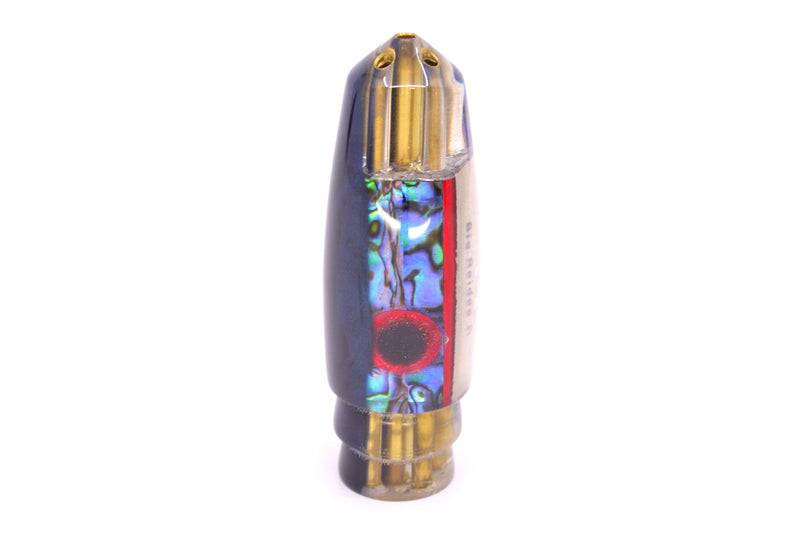 Big Reidee Blue-Green Paua Shell Blue Back Black-Red Eyes 4-Hole Bullet 9" 4.7oz