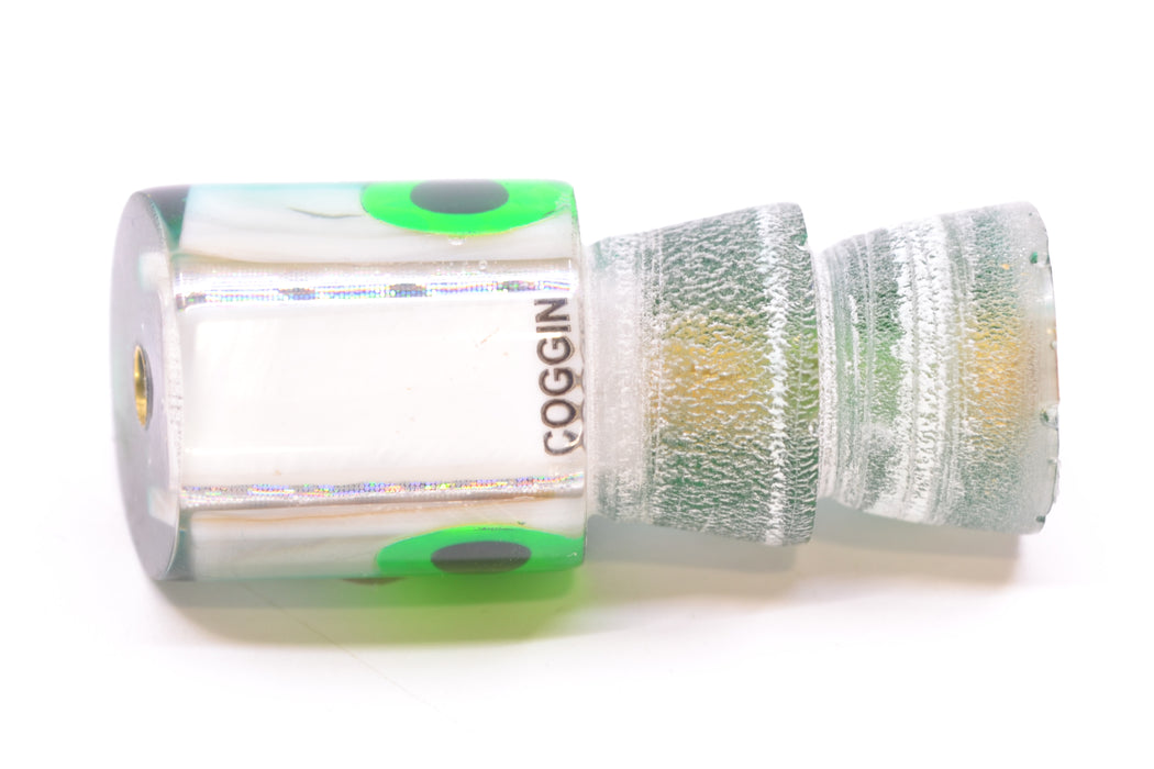 Coggin Lures Real White MOP Green Back Black-Green Eyes Peanut Pusher 5.5" 1oz