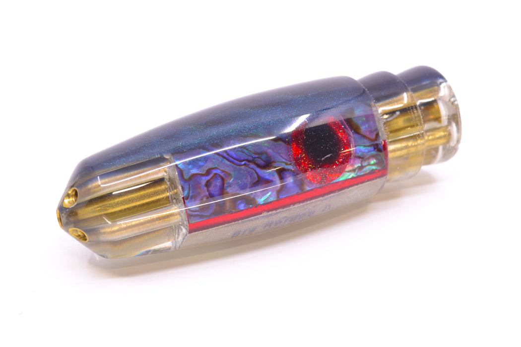 Big Reidee Blue-Green Paua Shell Blue Back Black-Red Eyes 4-Hole Bullet 9" 4.7oz