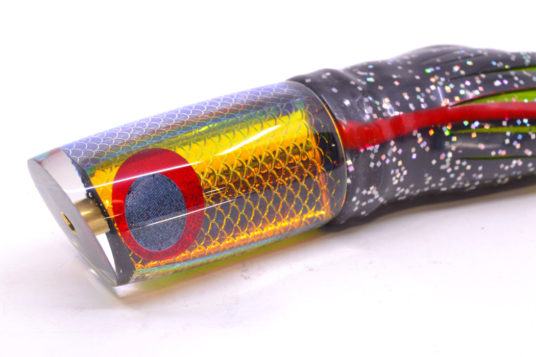 Koya Lures Rainbow Scale Black-Red Eyes JP Small Lunger 10" 6oz Skirted Black/Rainbow