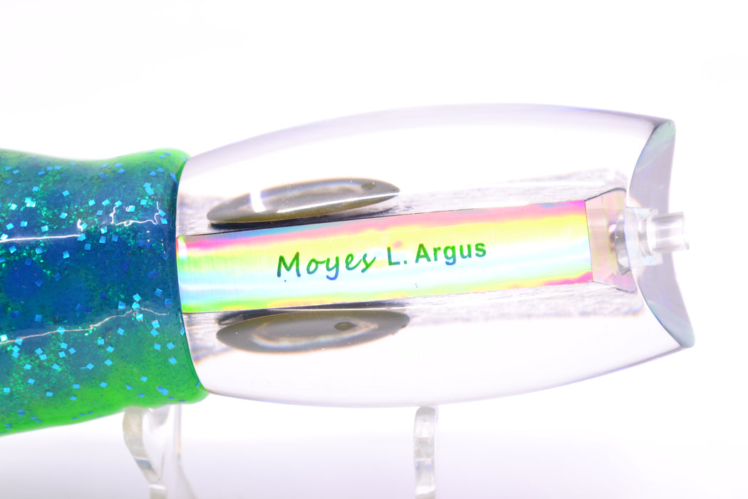 Moyes Lures Blue-Green Oil Slick Taxi Eyes Large Argus 14" 10oz Skirted Black Dots-Blue Dots