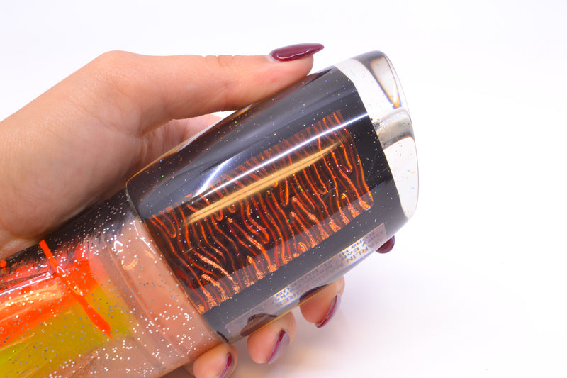 Marlin Magic Lures Orange-Red Lava Black Magic XL Ruckus 16" 17oz Skirted Root Beer-Petrolero