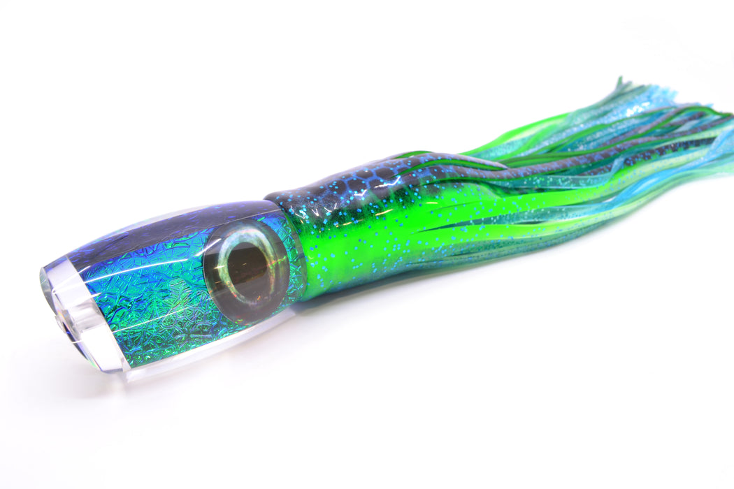 Moyes Lures Blue-Green Oil Slick Taxi Eyes Large Argus 14" 10oz Skirted Black Dots-Blue Dots