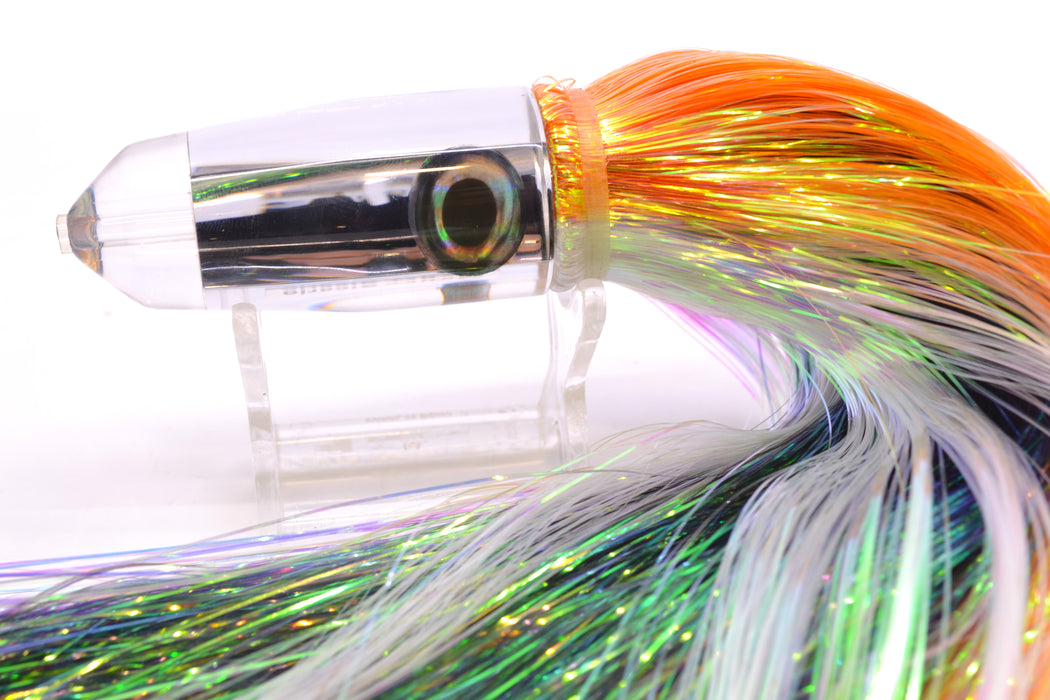Moyes Lures Clear Mirrored Sicario Bullet 8" 4.8oz Flashabou Orange-White/Black GZE
