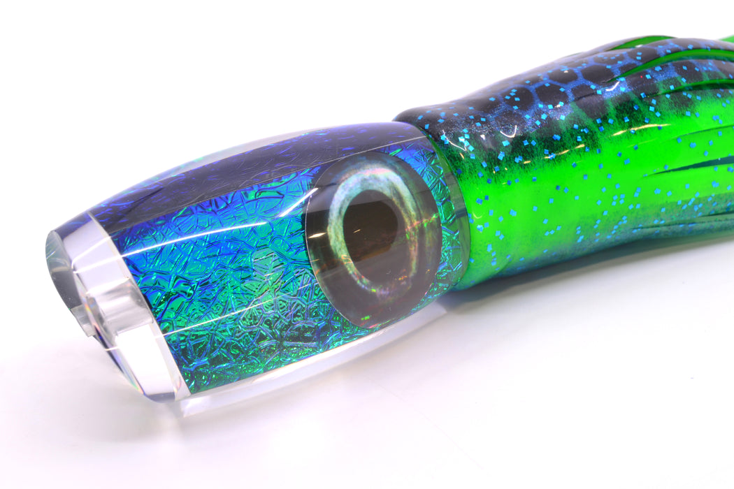 Moyes Lures Blue-Green Oil Slick Taxi Eyes Large Argus 14" 10oz Skirted Black Dots-Blue Dots