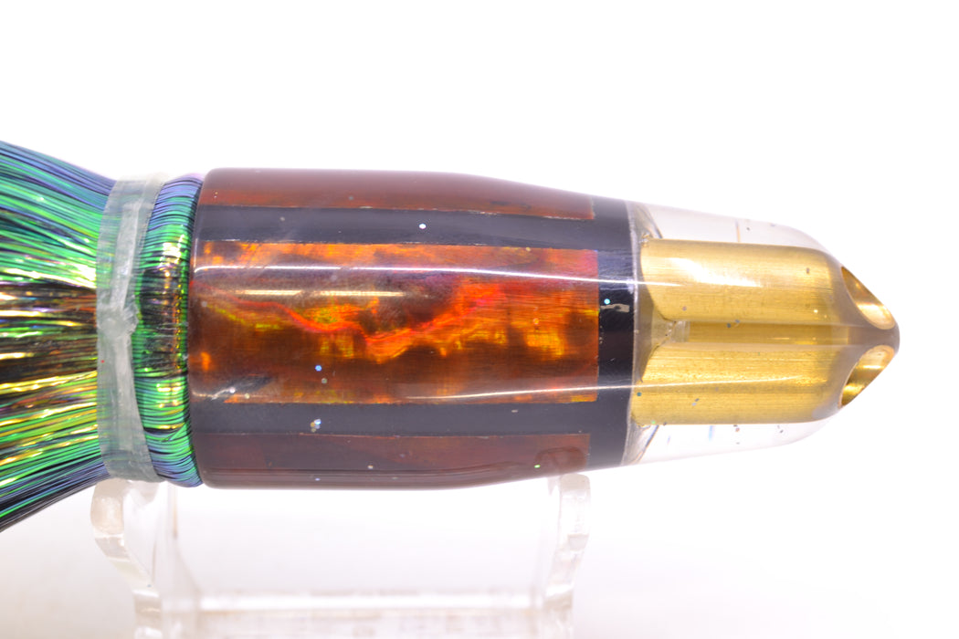 Tanigawa Lures Root Beer MOP 2-Hole Bullet 9"+ 8.5oz Flashabou Black-White/Orange-Yellow