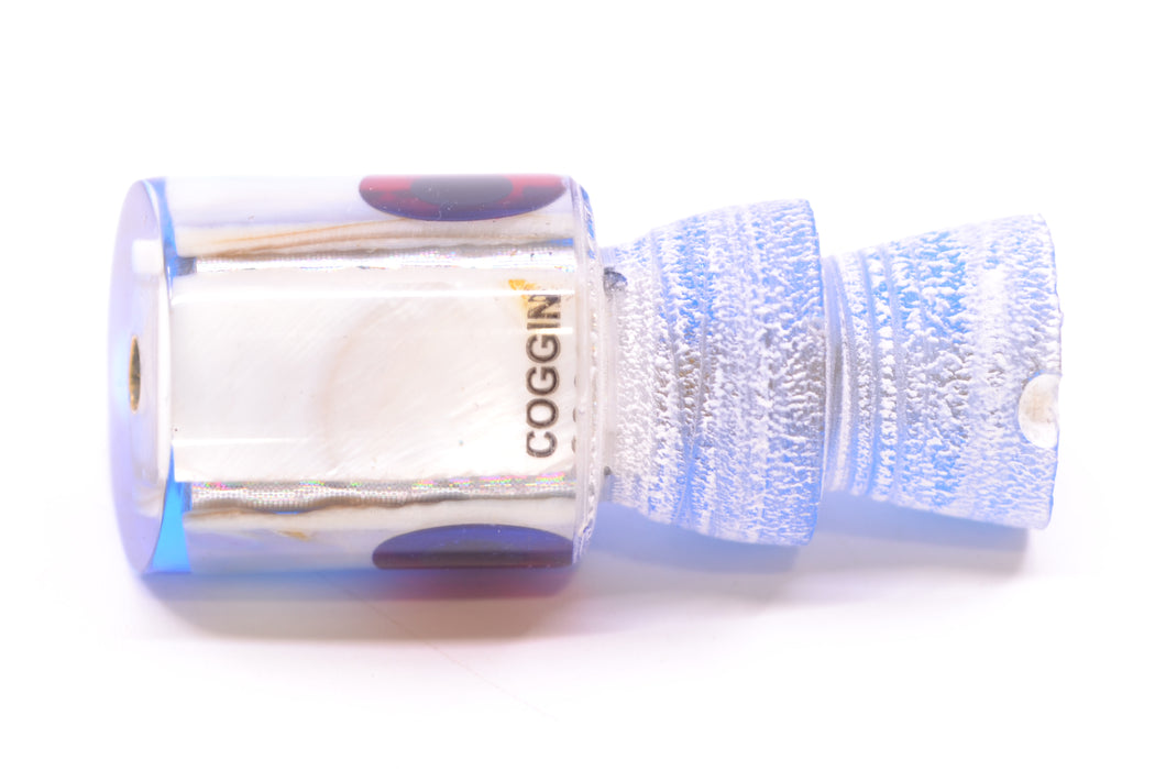 Coggin Lures Real White MOP Blue Rainbow Scale Back Black-Red Eyes Peanut Pusher 5.5" 1oz