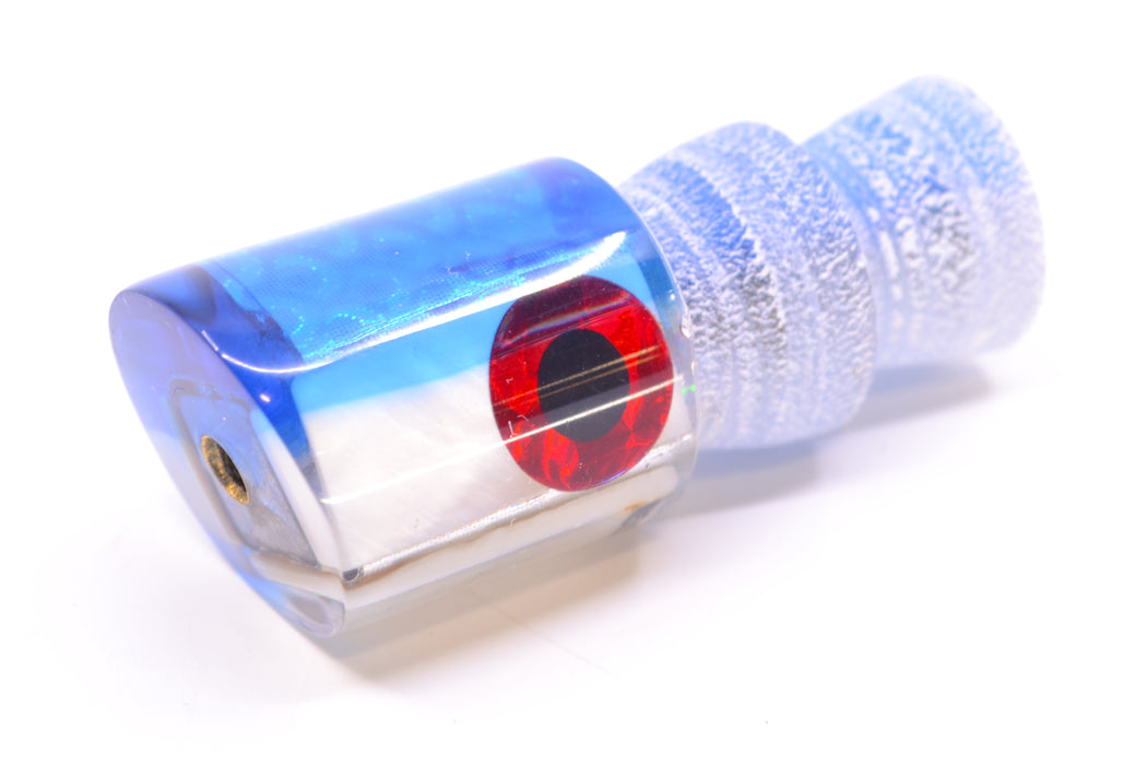 Coggin Lures Real White MOP Blue Rainbow Scale Back Black-Red Eyes Peanut Pusher 5.5" 1oz