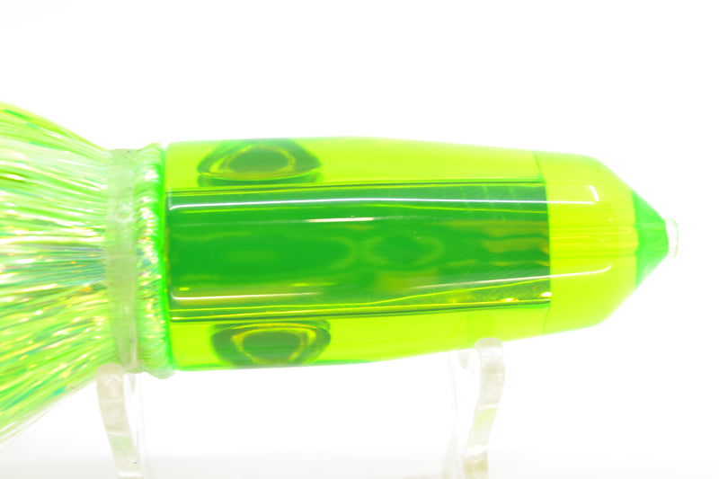 Moyes Lures Green Mirrored Sicario Bullet 8" 4.8oz Flashabou Chartreuse/Yellow