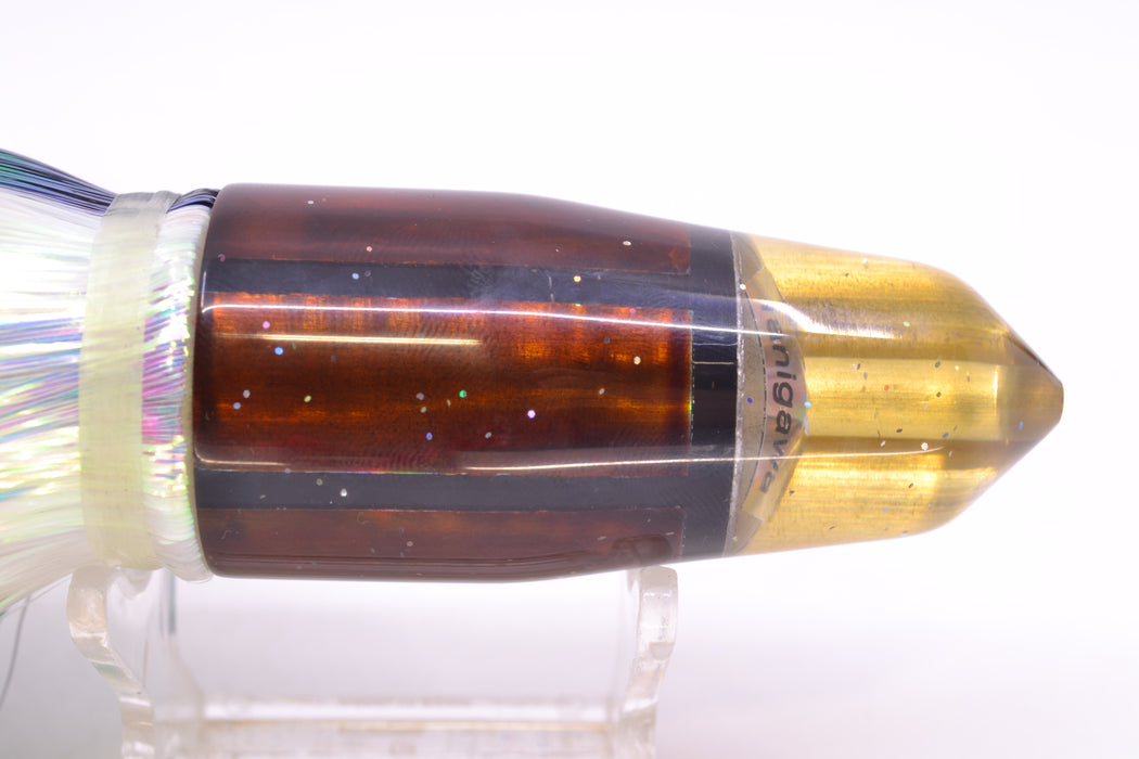 Tanigawa Lures Root Beer MOP 2-Hole Bullet 9"+ 8.5oz Flashabou Black-White/Orange-Yellow