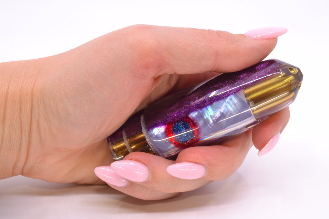 Big Reidee Purple Abalone Purple Back Black-Red Eyes 4-Hole Bullet 9" 4.7oz