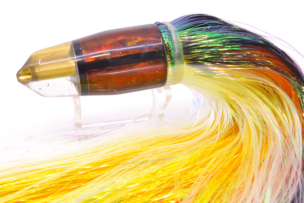 Tanigawa Lures Root Beer MOP 2-Hole Bullet 9"+ 8.5oz Flashabou Black-White/Orange-Yellow