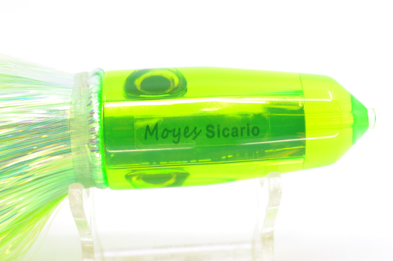 Moyes Lures Green Mirrored Sicario Bullet 8" 4.8oz Flashabou Chartreuse/Yellow