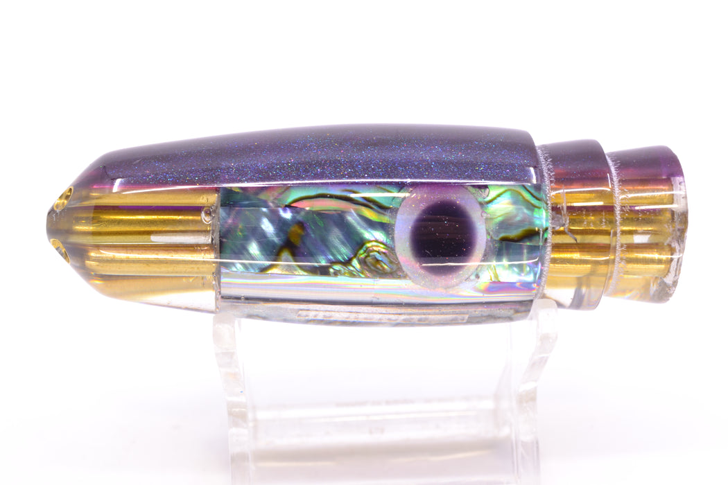 Big Reidee Natural EKG Shell Purple Back Black-Silver Eyes 4-Hole Bullet 9" 4.7oz