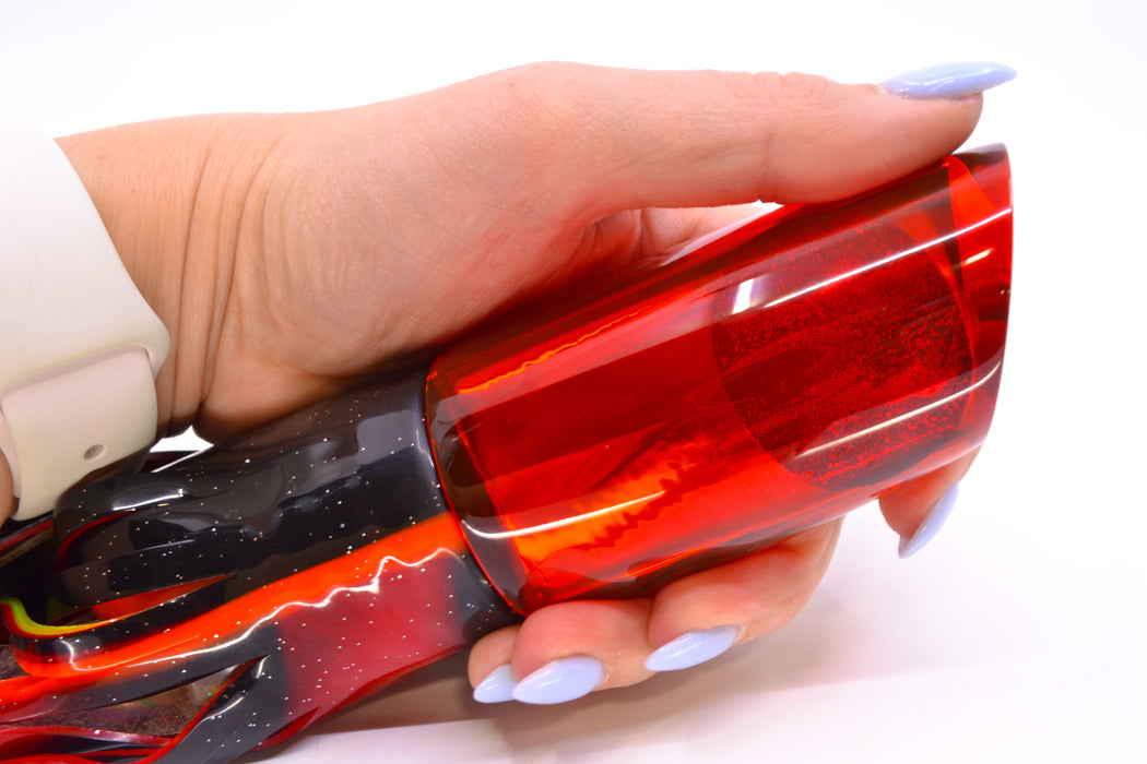 Koya Lures Red Chrome Red Eyes Medium Poi Dog 14" 11oz Skirted Black-Black & Red Bars