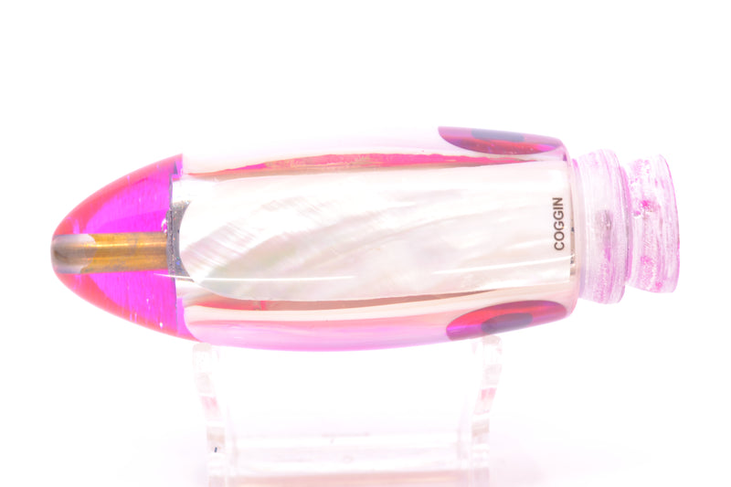 Coggin Lures Real White MOP Pink-Blue Back Black-Red Eyes Da Bomb Bullet 9" 6.7oz