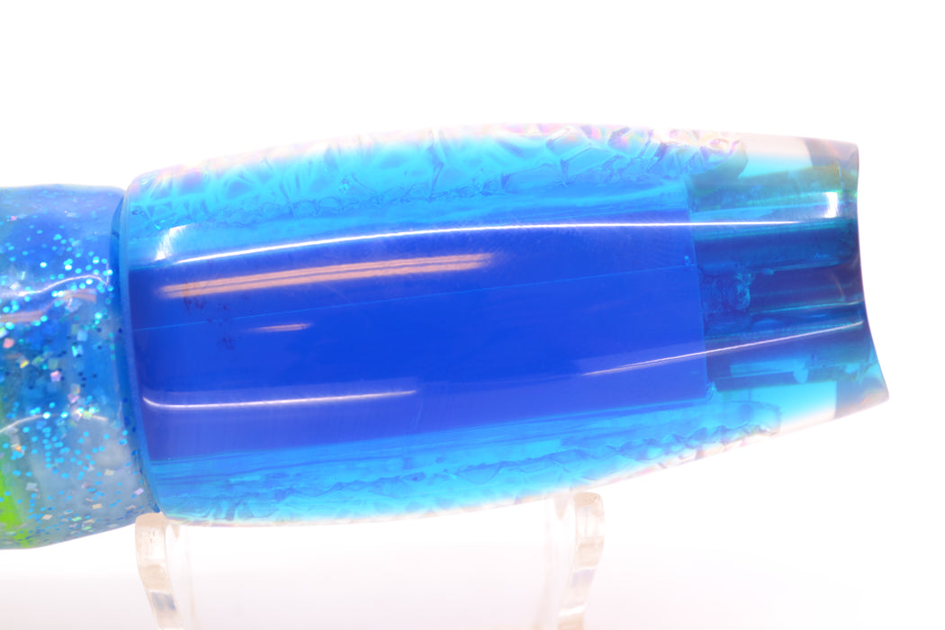 Coggin Lures Ice Rainbow Dichro Blue Back 4-Hole Copalure Scoop 12" 12oz Skirted Blue Dots