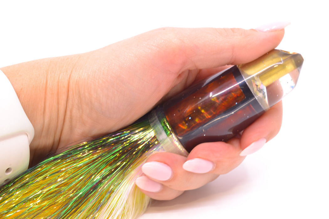 Tanigawa Lures Root Beer MOP 2-Hole Bullet 9"+ 8.5oz Flashabou Black-White/Orange-Yellow