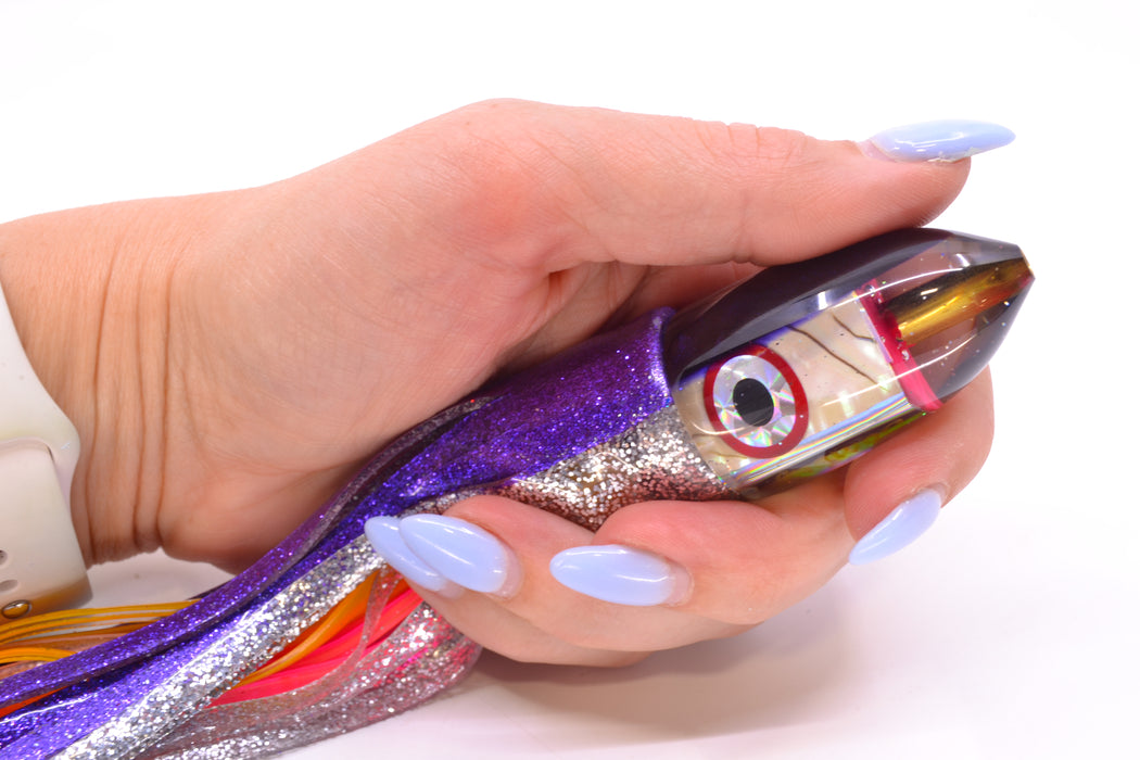 Bomboy Lures White Abalone Purple Back Baby Bomb 9" 5oz Skirted Purple-Silver/Yellow-Pink