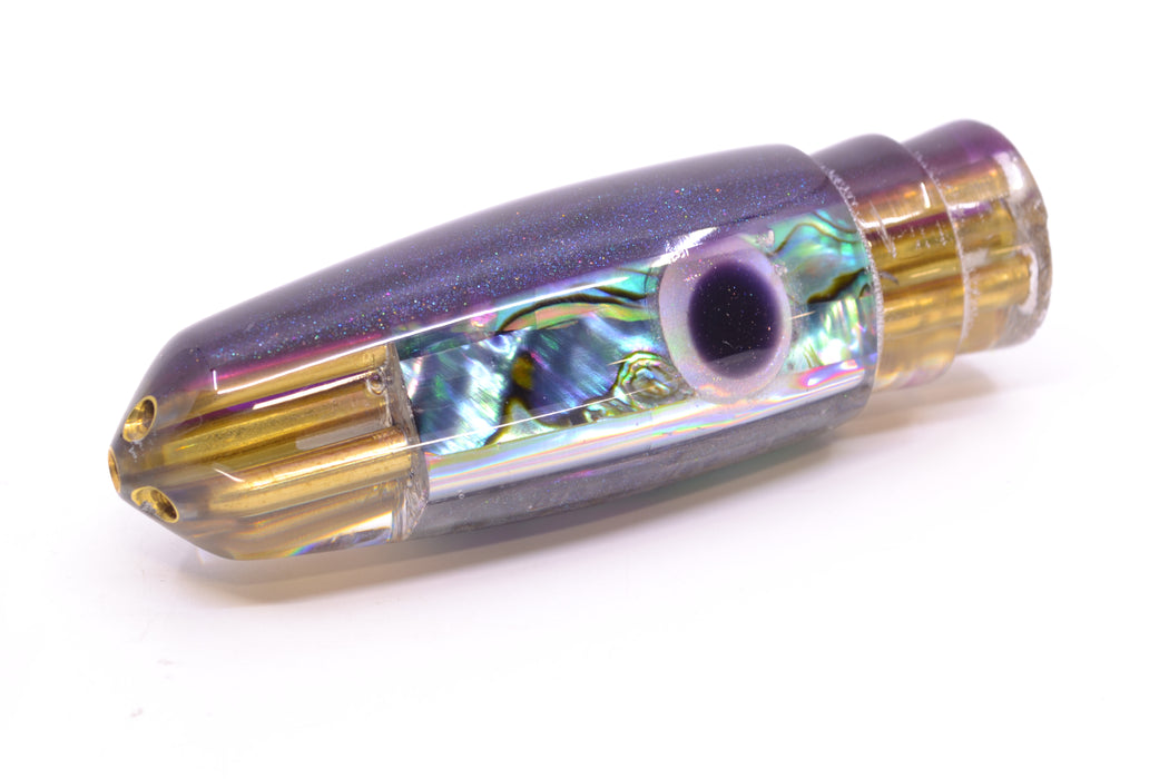 Big Reidee Natural EKG Shell Purple Back Black-Silver Eyes 4-Hole Bullet 9" 4.7oz