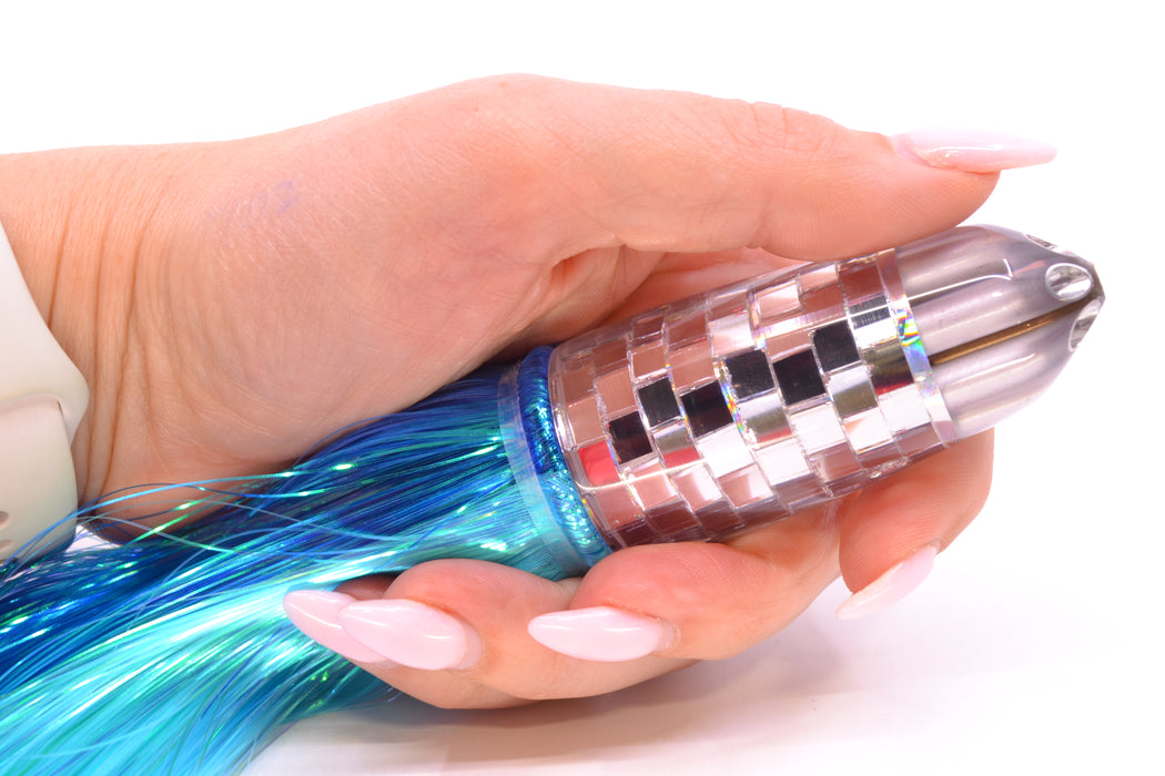 Ali'i Kai Lures Clear Mirrored Disco Ball Six Shooter 9" 6oz Strobez Royal Blue-Ice Blue