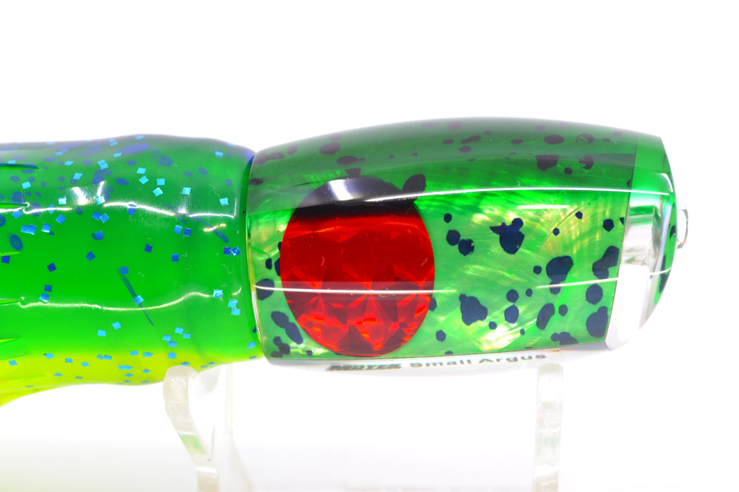 Moyes Lures Mahi MOP Green Back Red Eyes Small Argus 9" 3.5oz Skirted Mahi