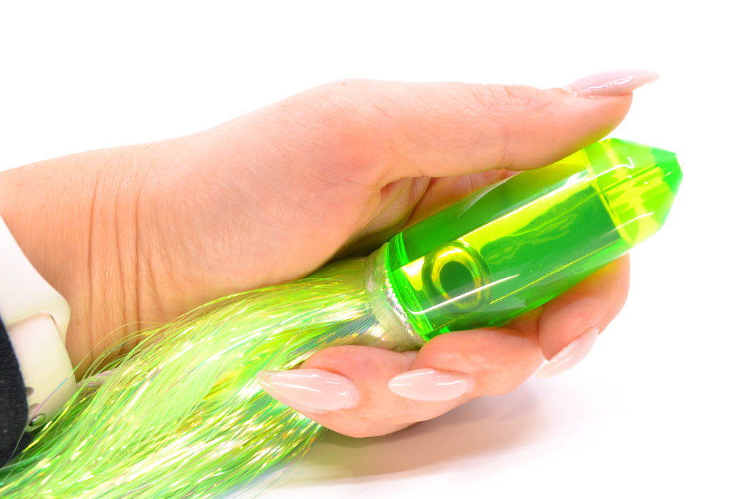 Moyes Lures Green Mirrored Sicario Bullet 8" 4.8oz Flashabou Chartreuse/Yellow GZE