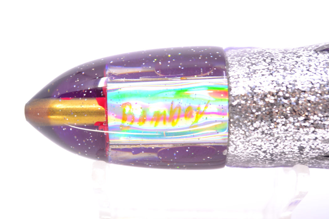 Bomboy Lures White Abalone Purple Back Baby Bomb 9" 5oz Skirted Purple-Silver/Silver-Black