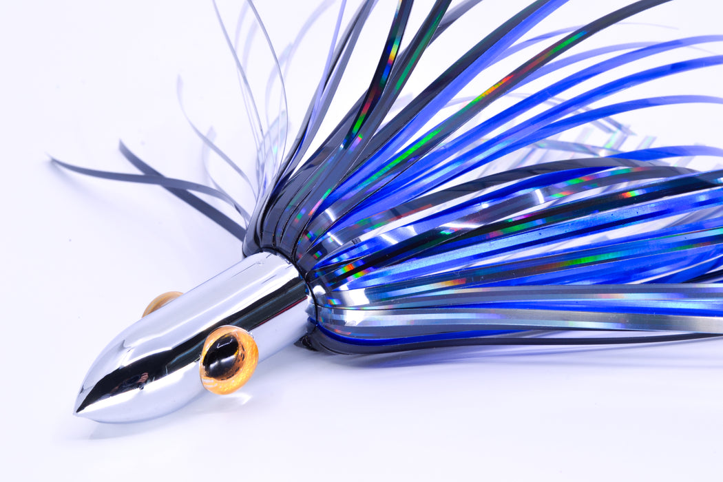 Iland Lures Black-Blue Mylar Hair Chrome Head "Hawaiian Eye" Ilander 8.5" 2.5oz IL400M-BK/BL
