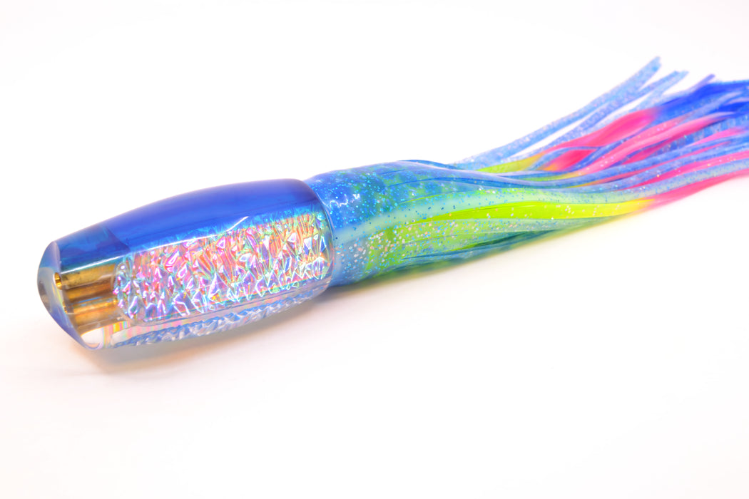 Coggin Lures Ice Rainbow Dichro Blue Back 4-Hole Copalure Scoop 12" 12oz Skirted Blue Dots