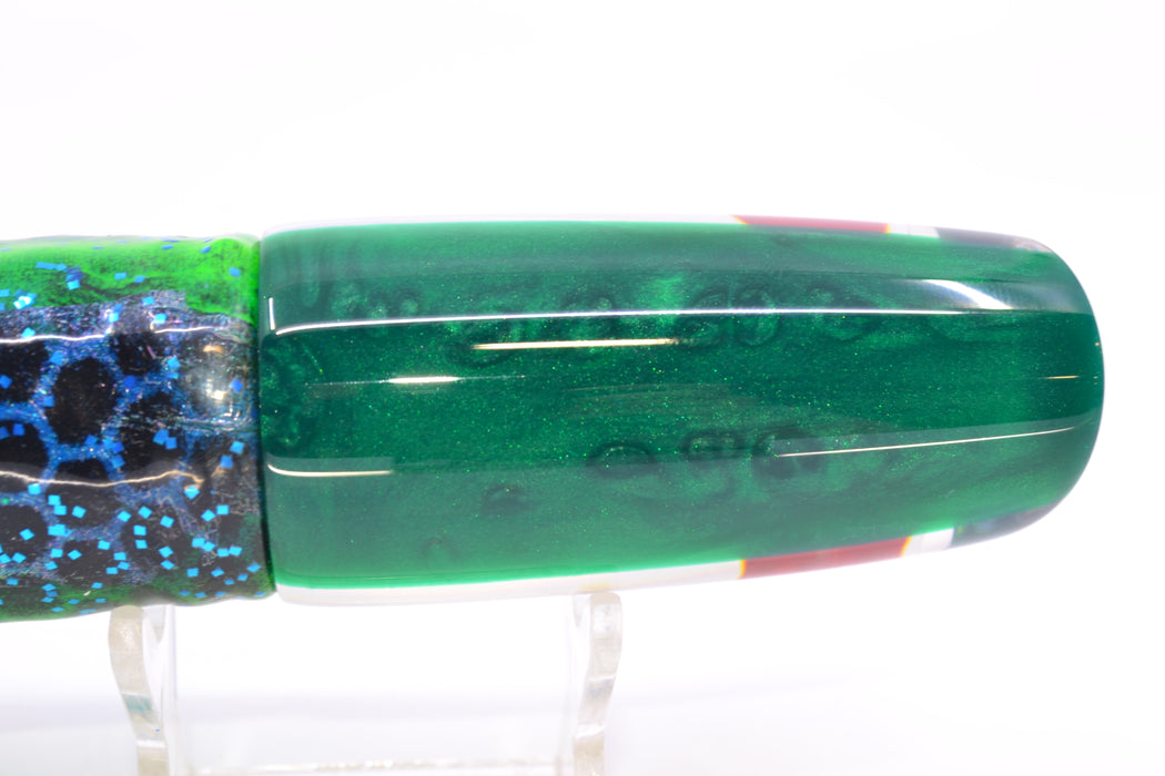 Koya Lures Clear Mirrored Green Back Small 614 10" 6oz Skirted Black Dots-Blue Dots