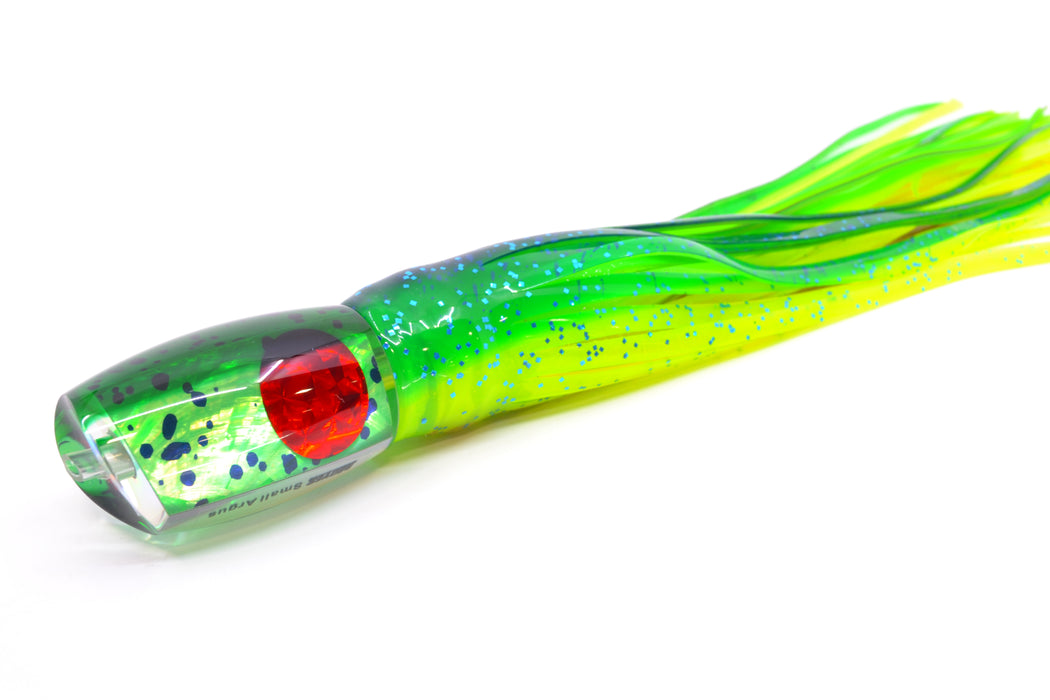 Moyes Lures Mahi MOP Green Back Red Eyes Small Argus 9" 3.5oz Skirted Mahi