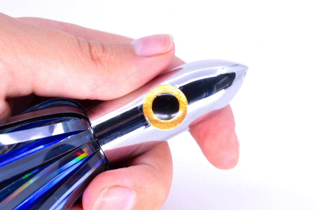 Iland Lures Black-Blue Mylar Hair Chrome Head "Hawaiian Eye" Ilander 8.5" 2.5oz IL400M-BK/BL