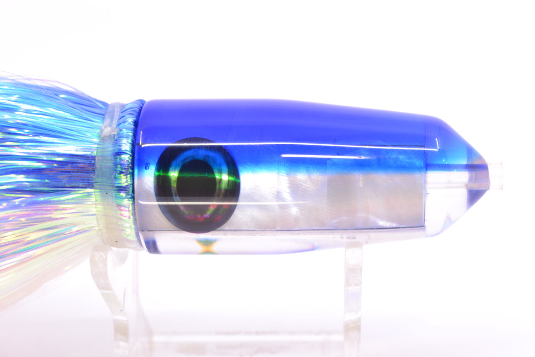 Moyes Lures White MOP Blue Back Sicario Bullet 8" 4.8oz Flashabou Blue-White/Pink GZE